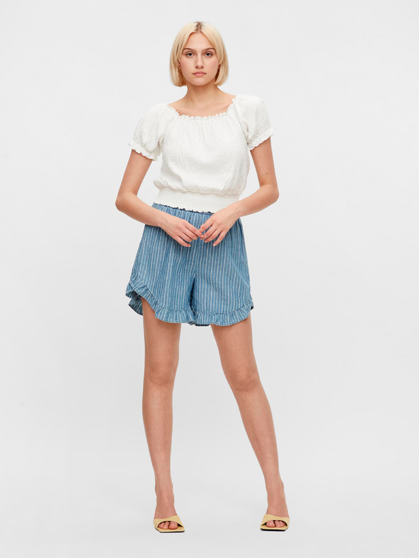 Pieces Krémová krátka blúzka Pieces Leaf