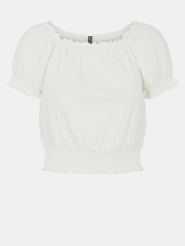 Pieces Krémová krátka blúzka Pieces Leaf