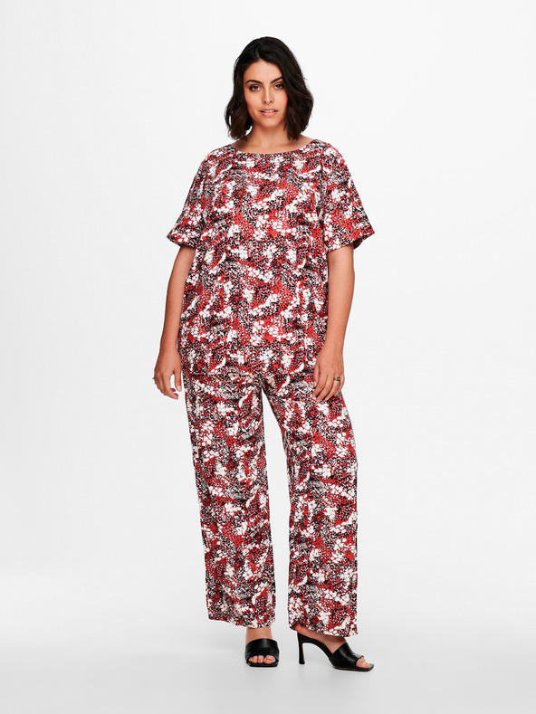 ONLY CARMAKOMA Hnedé vzorované nohavice ONLY CARMAKOMA