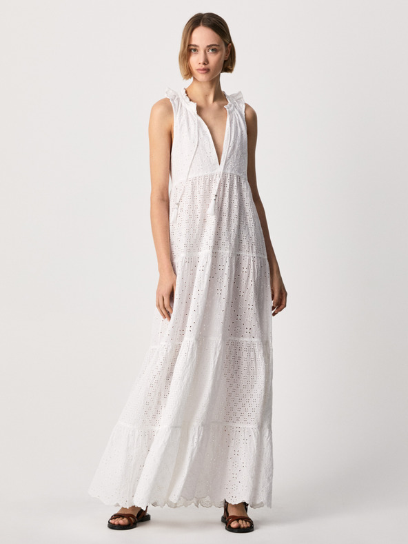 Pepe Jeans Biele dámske maxi šaty Pepe Jeans Nathan