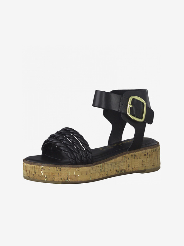 Tamaris Čierne kožené sandále na platforme Tamaris