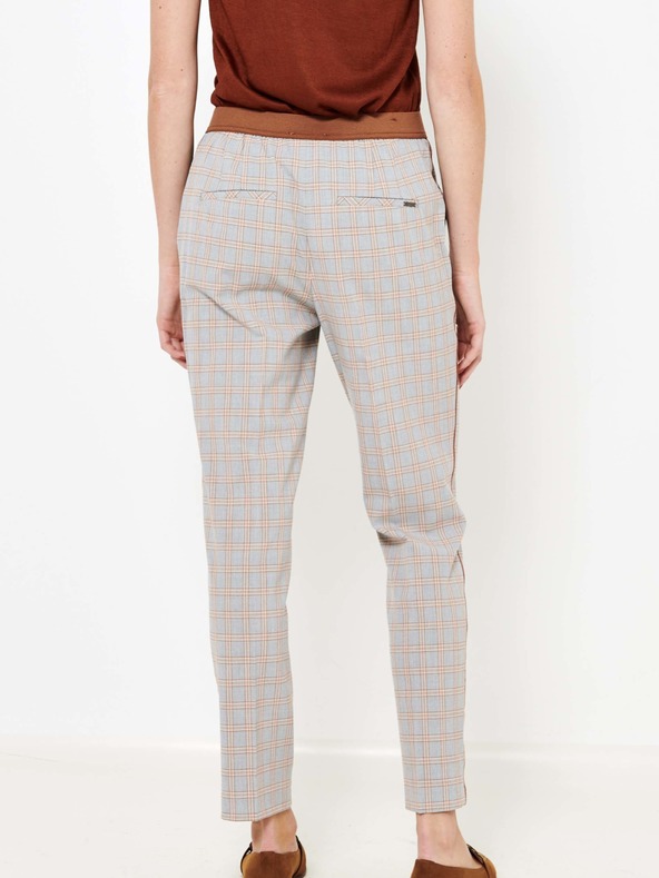 CAMAIEU Oranžové a sivé kárované nohavice CAMAIEU