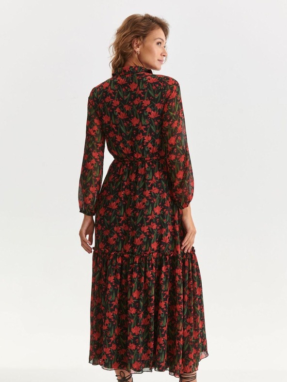 TOP SECRET Červeno-čierne košeľové maxi šaty TOP SECRET