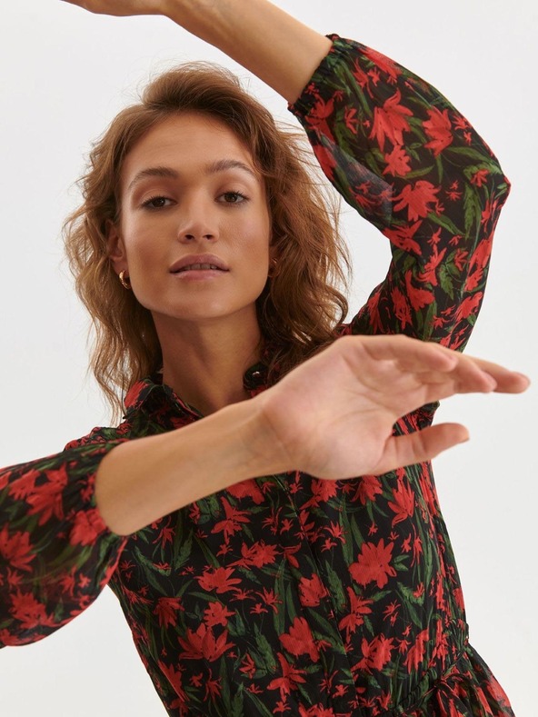 TOP SECRET Červeno-čierne košeľové maxi šaty TOP SECRET