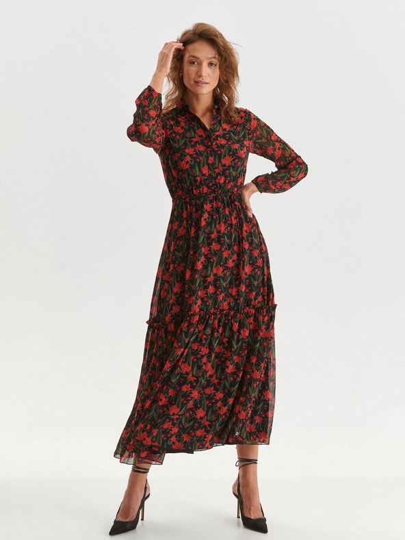 TOP SECRET Červeno-čierne košeľové maxi šaty TOP SECRET