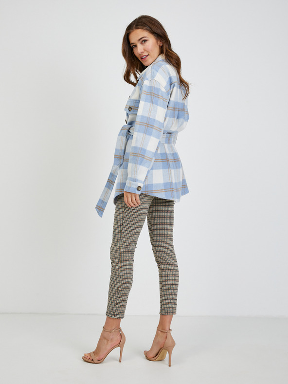 Orsay Bielo-modré dámske kockované košeľové sako s kravatou ORSAY