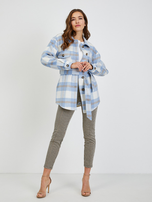 Orsay Bielo-modré dámske kockované košeľové sako s kravatou ORSAY