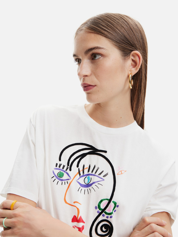 Desigual Biele dámske tričko Desigual s tvárou
