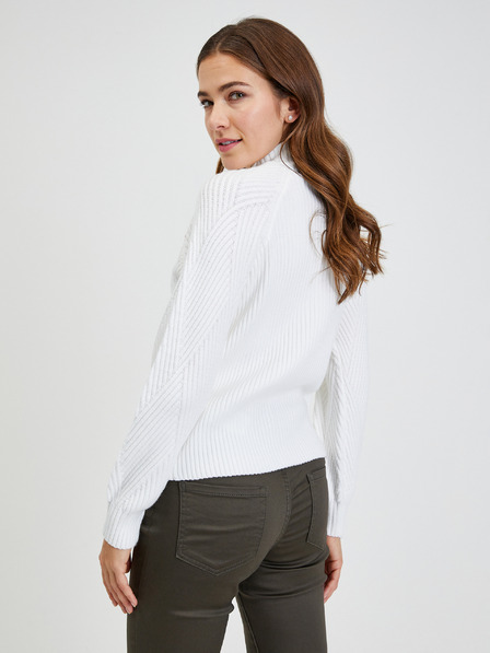 Orsay Biely dámsky rebrovaný sveter s ozdobnými gombíkmi ORSAY