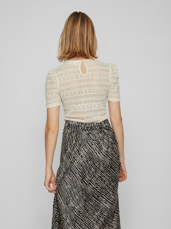 Vila Krémové dámske čipkované tričko VILA Chikka