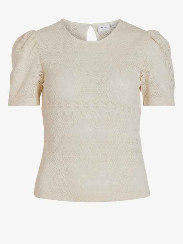 Vila Krémové dámske čipkované tričko VILA Chikka