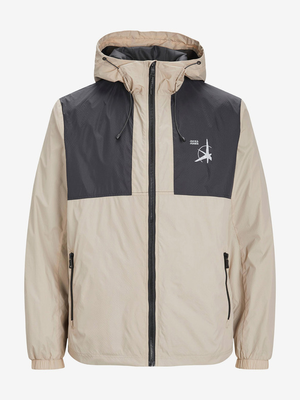 Jack & Jones Krémová pánska ľahká bunda Jack & Jones Filo s kapucňou