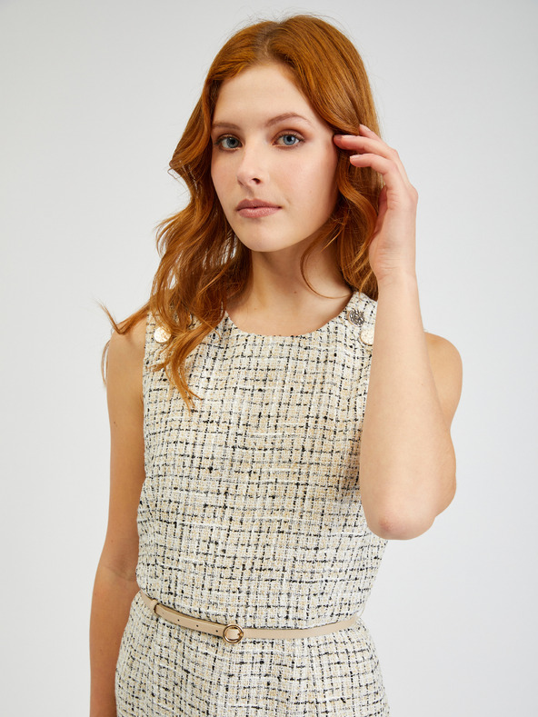 Orsay Krémové dámske vzorované šaty s opaskom ORSAY