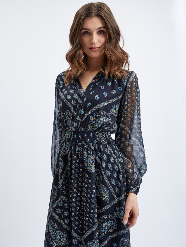 Orsay Tmavomodré dámske vzorované midi šaty ORSAY