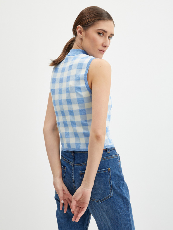 Orsay Bielo-modrý dámsky károvaný top ORSAY