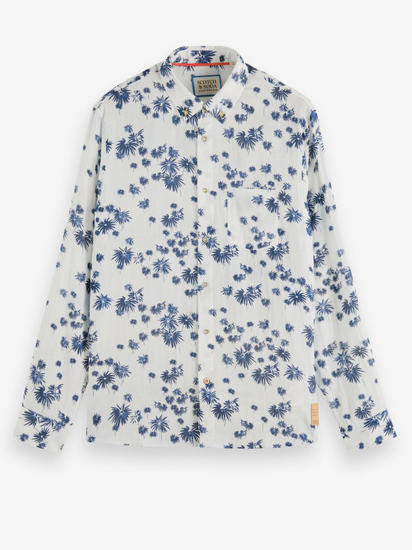 Scotch & Soda Biela pánska kvetinová košeľa Scotch & Soda