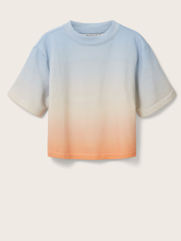 Tom Tailor Denim Oranžová a modrá dámska mikina s krátkym rukávom Tom Tailor Denim