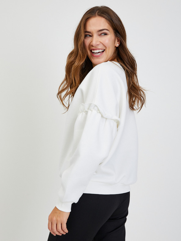 Orsay Biela dámska nadrozmerná mikina s balónovými rukávmi ORSAY