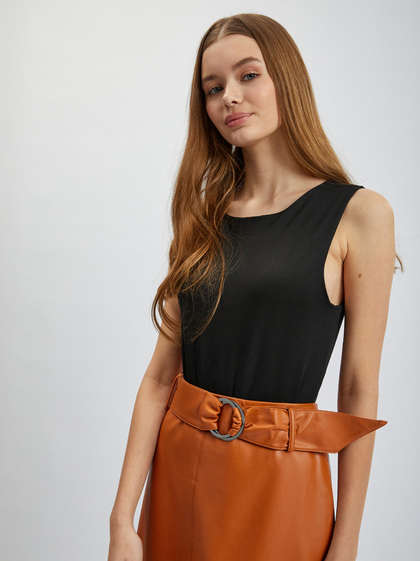 Orsay Hnedá dámska koženková sukňa s rukávmi ORSAY