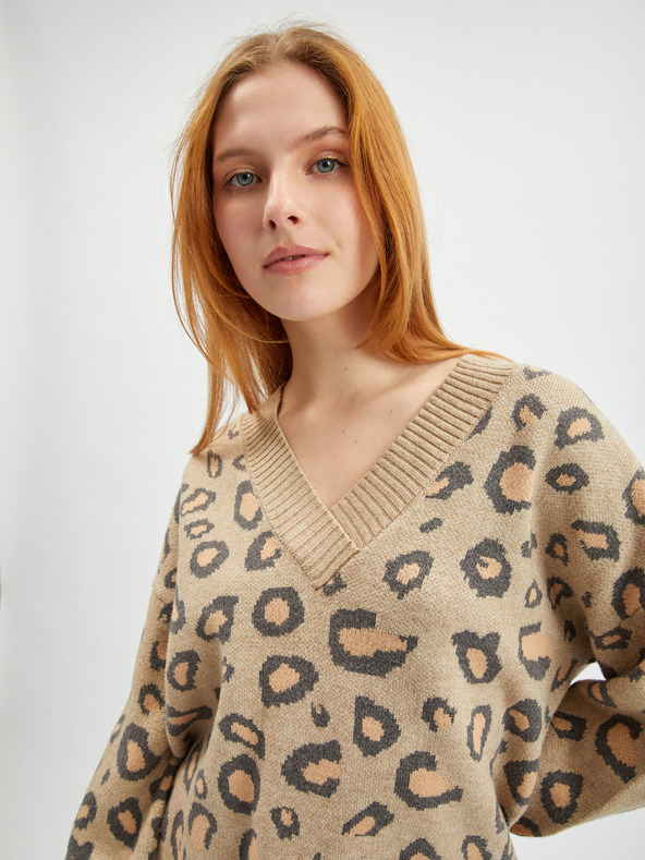 Orsay Svetlohnedý dámsky vzorovaný sveter ORSAY