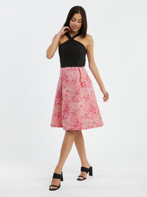 Orsay Ružovo-čierne dámske kvetinové midi šaty ORSAY