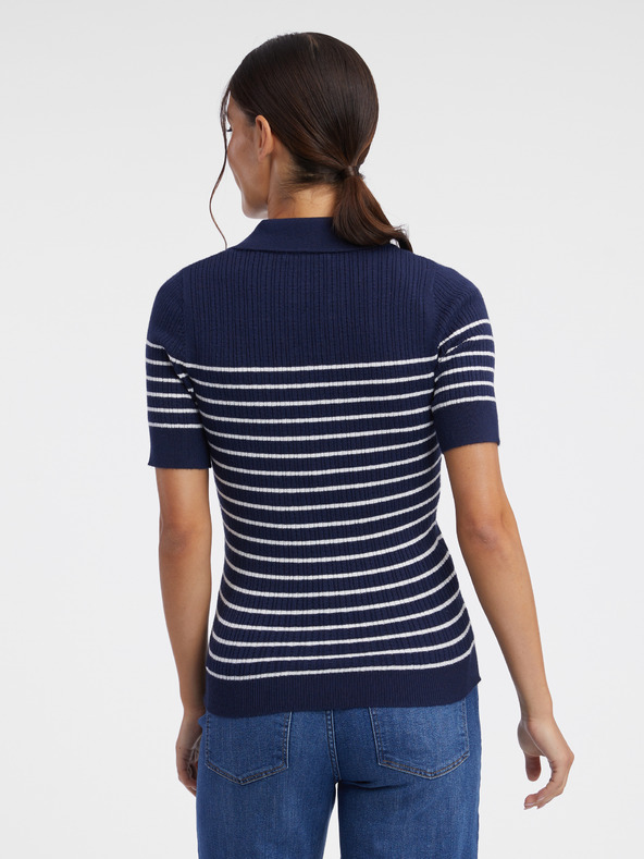 Orsay Tmavomodré dámske pruhované úpletové polo tričko ORSAY