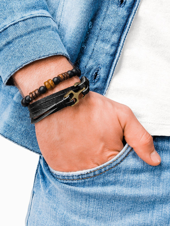 Ombre Clothing Čierny pánsky kožený náramok Ombre oblečenie