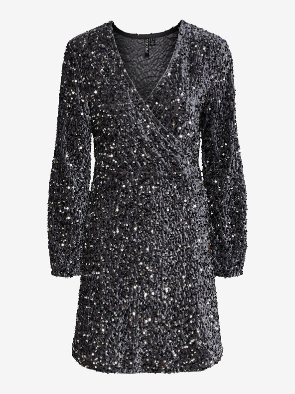 Pieces Šedé dámske flitrové šaty Pieces Kam