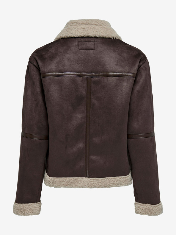 Jacqueline de Yong Tmavohnedá dámska bunda so semišovou úpravou JDY Merlin