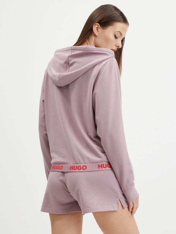 HUGO Dámska mikina HUGO s kapucňou na zips v staroružovej farbe