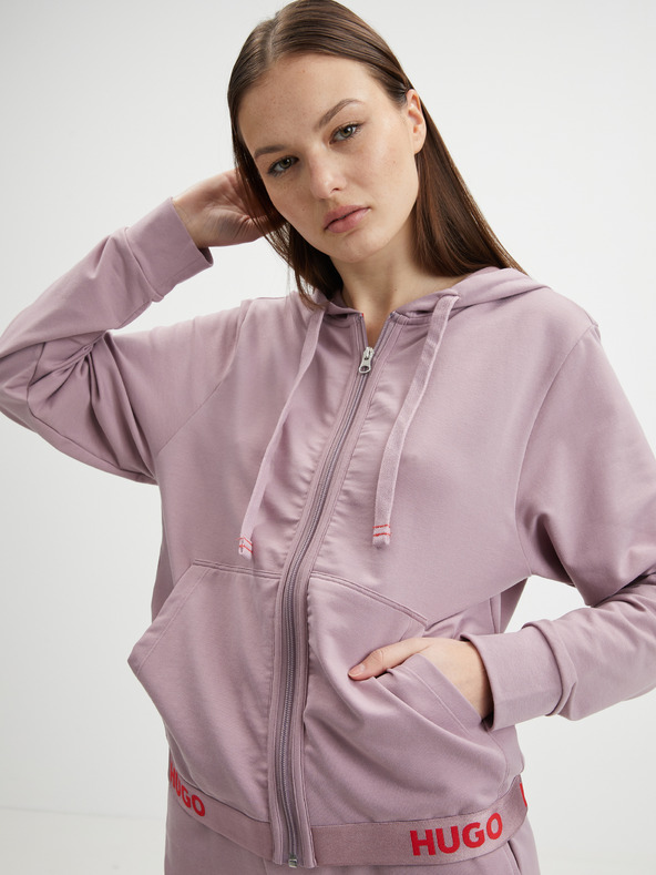 HUGO Dámska mikina HUGO s kapucňou na zips v staroružovej farbe