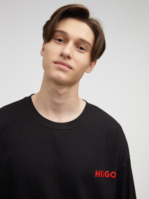 HUGO Čierne pánske tričko s dlhým rukávom HUGO