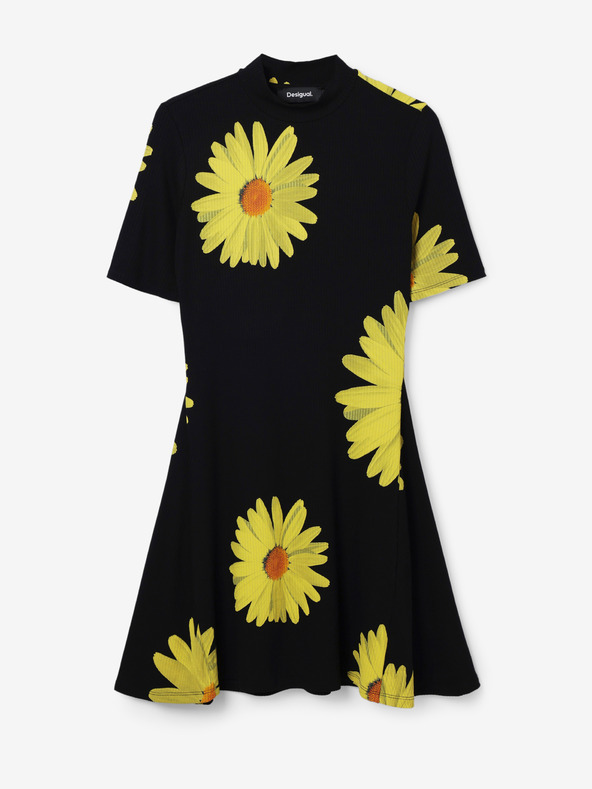 Desigual Desigual Margaritas žlto-čierne dámske kvetované šaty