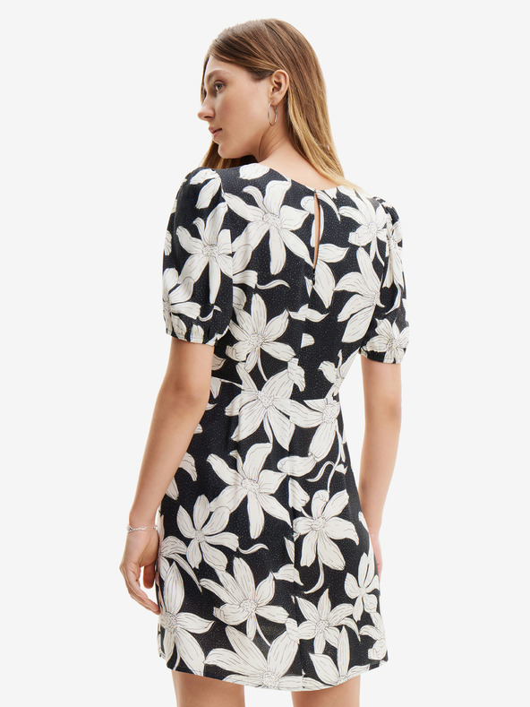 Desigual Desigual Nashville bielo-čierne dámske kvetované šaty