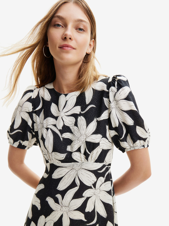 Desigual Desigual Nashville bielo-čierne dámske kvetované šaty