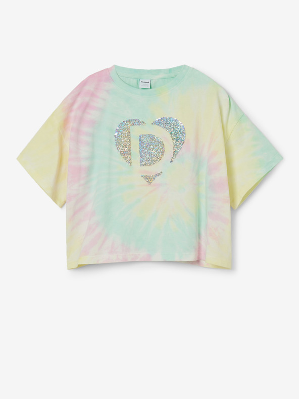 Desigual Desigual Daira žltozelené dievčenské batikované tričko