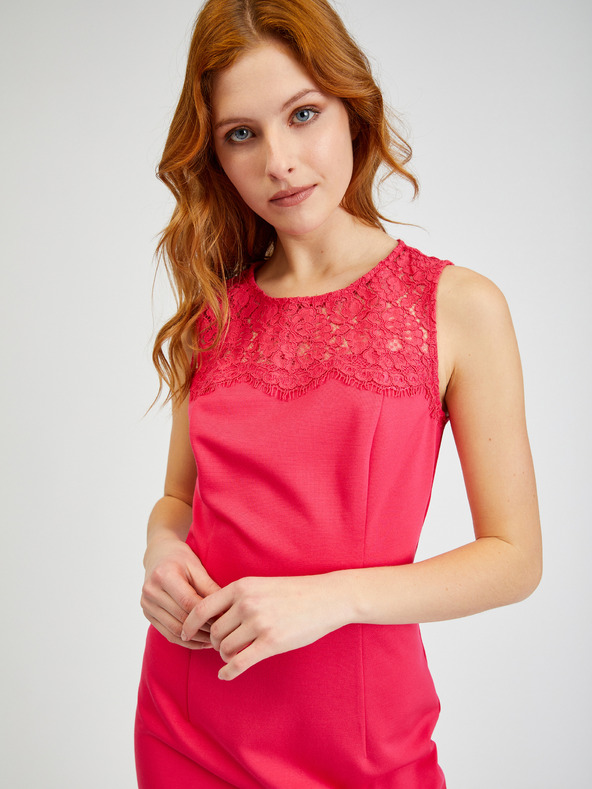 Orsay Tmavoružové dámske šaty s rukávmi a čipkou ORSAY