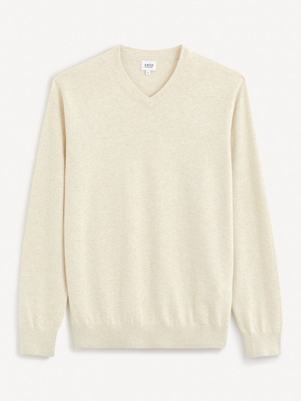 Celio Krémový pánsky základný sveter Celio Decotonv