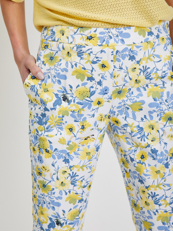 Orsay Biele dámske nohavice s kvetinovým vzorom ORSAY