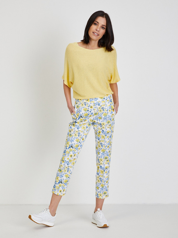 Orsay Biele dámske nohavice s kvetinovým vzorom ORSAY