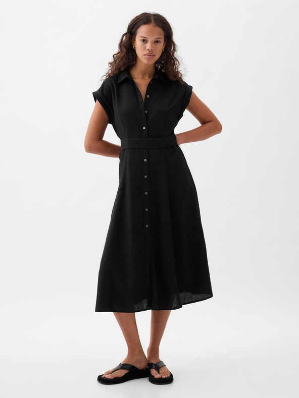 GAP Ľanové košeľové midi šaty GAP