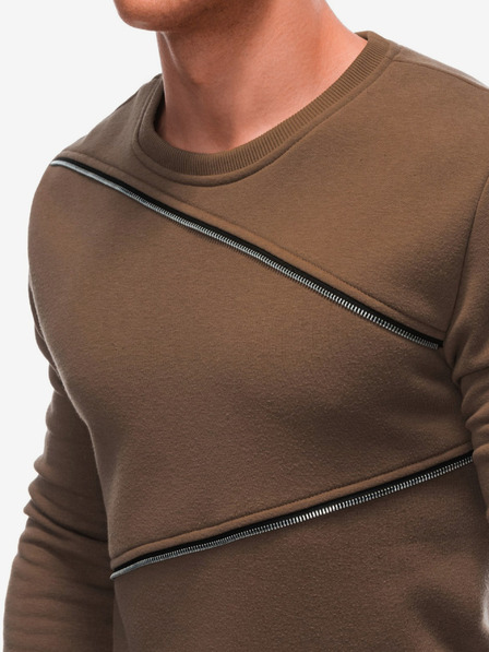 Ombre Clothing Hnedá pánska mikina s ozdobnými zipsami Ombre Oblečenie