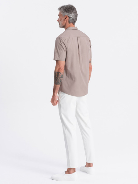 Ombre Clothing Hnedá pánska košeľa s krátkym rukávom Ombre Oblečenie