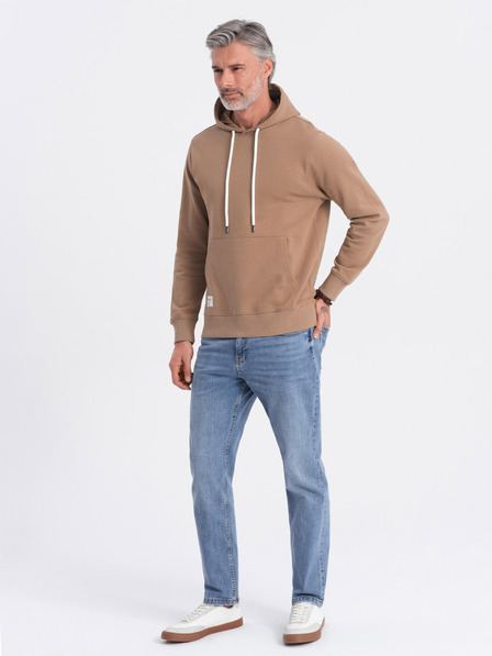 Ombre Clothing Hnedá pánska mikina s klokaním golierom a kapucňou Ombre Oblečenie