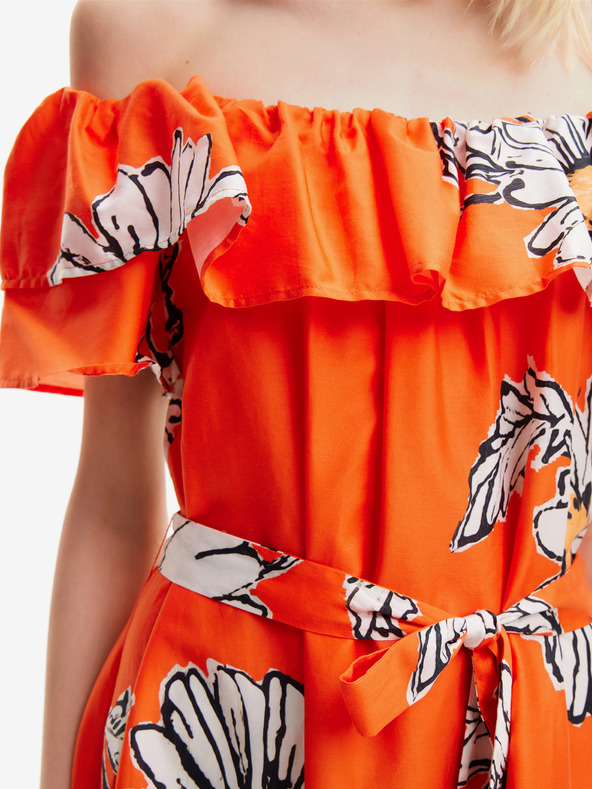 Desigual Oranžové dámske kvetinové midi šaty Desigual Georgeo