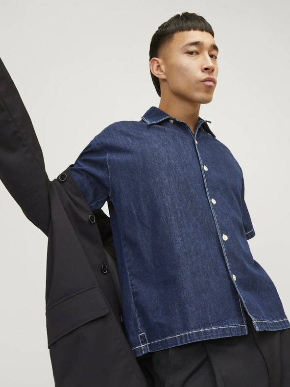 Jack & Jones Modrá pánska džínsová košeľa s krátkym rukávom Jack & Jones Palma