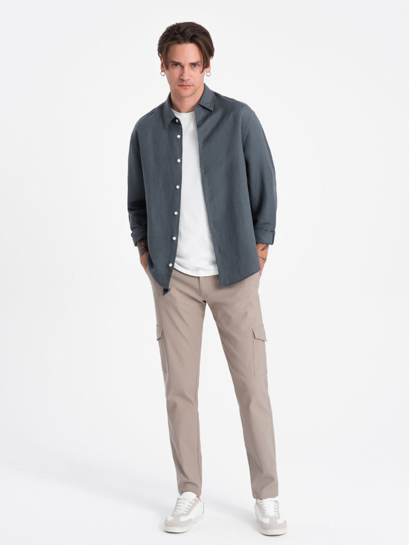 Ombre Clothing Béžové pánske nohavice Cargo Ombre Oblečenie