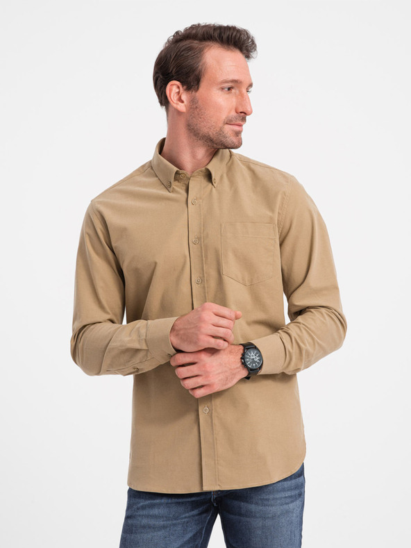 Ombre Clothing Svetlohnedá pánska košeľa Ombre Clothing