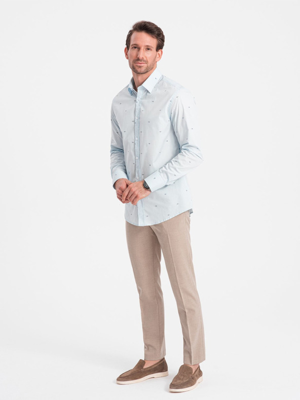 Ombre Clothing Svetlomodré pánske vzorované tričko Ombre oblečenie