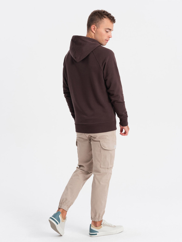 Ombre Clothing Tmavohnedá pánska mikina s potlačou Ombre Oblečenie